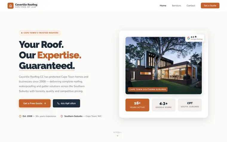 Covertile Roofing Cc website built by Andritha Online